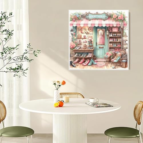 Accompany Wind Shoe Shop Diamond Art Kits for Adults, 5D Diamond Painting Kits for Beginners,DIY Round Full Drill Diamonds Gem Art Crafts for Home Wall Decor Gifts 14x14 Inch