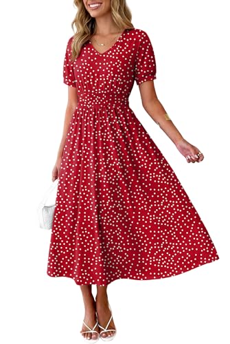 OFEEFAN Red Polka Dot Maxi Dresses for Women Ladies Summer Midi Sundresses Long Dress Spring Beach Vacation Outfits Fashion Clothing 2026 Trendy Resort Wear A Line Flowy L