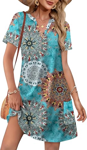 WIHOLL Summer Dresses for Women Casual V Neck Wedding Guest Dress Hawaiian Midi Dress Fashion Beach Vacation Clothes