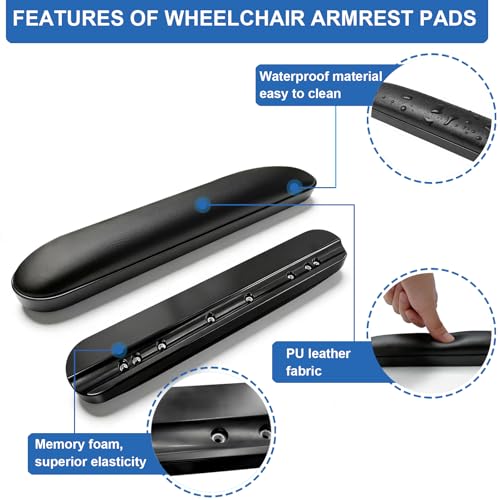 Bgxizin Padded Armrests for Wheelchair, Premium Wheelchair Armrest Pads, 13-7/8" Long Wheelchair Armrest Replacement Parts, Compatible with All Brands(1 Pair)