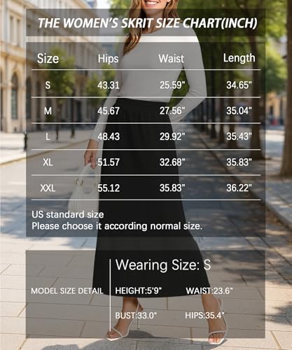 YSYOKOW Women's Flowy Maxi Skirts Elastic High Waisted Casual A-Line Long Skirt with Pockets 2026 Trendy(Black, Medium)