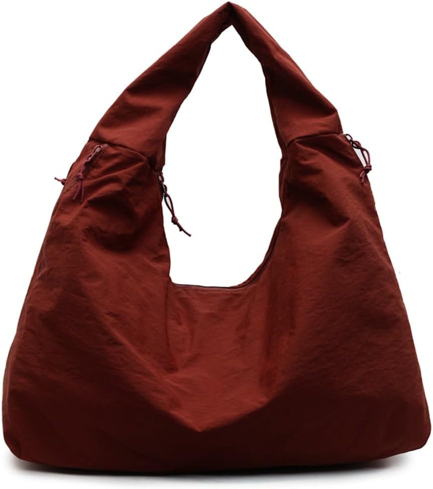 Women Slouchy Hobo Bag - Large Nylon Shoulder Crossbody Tote Handbag Dark Red