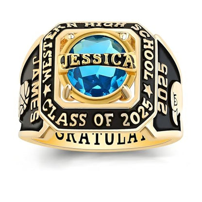 QHQPQ Class Rings for Men High School 925 Sterling Silver Graduation Name Ring Customizable Personalized University College Custom Ring Class of 2025 Graduation Gifts Sizes 5-15