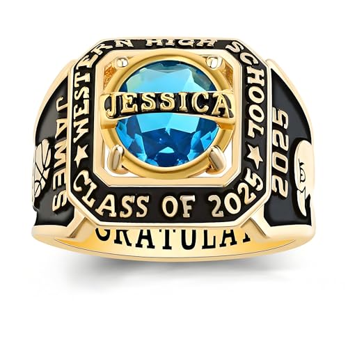 QHQPQ Class Rings for Men High School 925 Sterling Silver Graduation Name Ring Customizable Personalized University College Custom Ring Class of 2025 Graduation Gifts Sizes 5-15