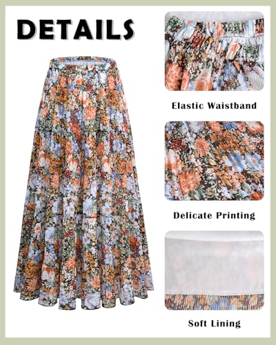 Yewanka Women's Chiffon Pleated Maxi Skirt Elastic High Waisted Boho A-Line Fall Flowy White Long Skirts with Lining