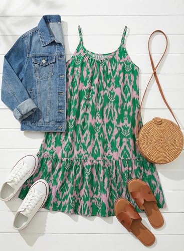 Dokotoo Casual Dresses for Women Floral Print Spaghetti Strap Sundresses Midi Green Dress Flowy Sexy V Neck Dresses Summer Fashion 2026 Casual Beach Vacation Clothes Christmas Dress Small