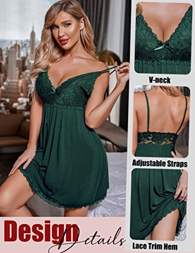 Avidlove Sleepwear for Women Sexy Chemise Lace Babydoll Modal Nightgown(Dark Green,XXL)