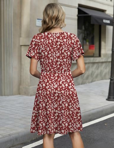 Zeago Dresses for Women 2026 V Neck Wrap Sun Dress Floral Summer Spring Beach Dress Casual A-Line Midi Sundress with Pockets
