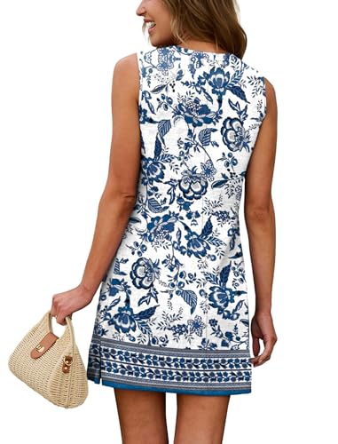 WIHOLL Summer Dresses for Women 2026 Casual Spring Boho Italian Sundresses Holiday Dress Graduation Beach Vacation Fashion Hawaiian Travel Clothing Blue M