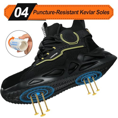 LAoutun Steel Toe Shoes for Men Work Shoes Safety Sneakers Comfortable Lightweight Puncture Proof Slip on Indestructible Construction Work Shoes
