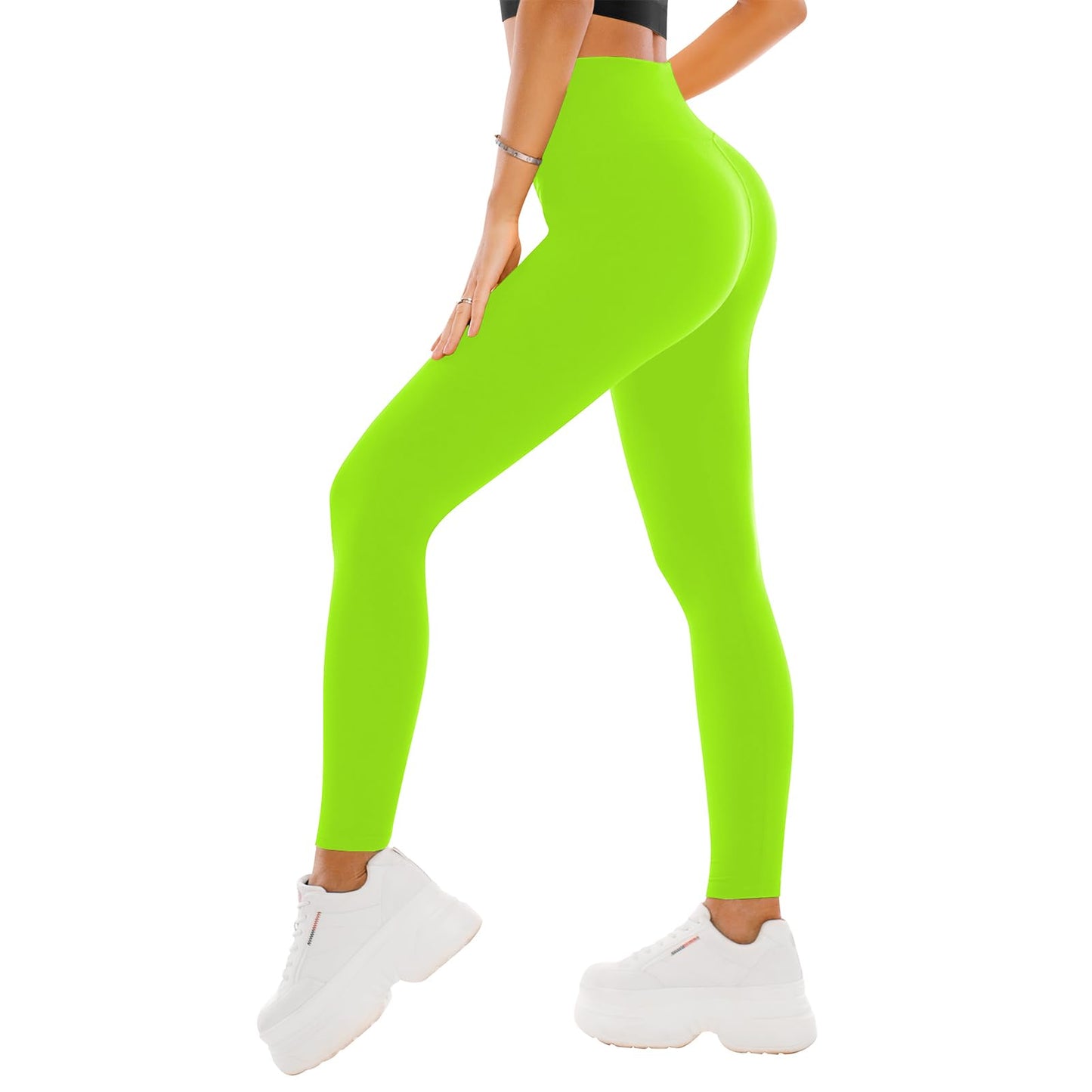 High Waisted Leggings for Women - Buttery Soft Yoga Pants with Tummy Control Full Length Neon Green