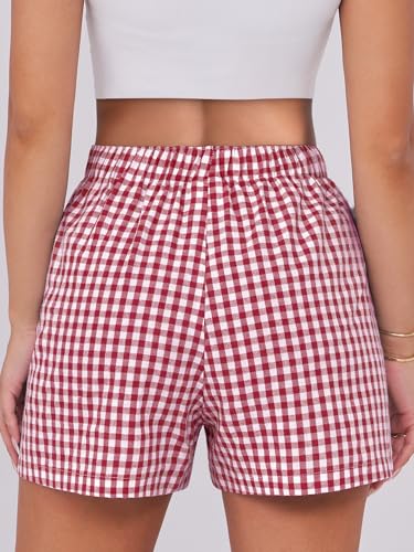 ANRABESS Boxer Shorts for Women Gingham Pajama 2026 Summer Casual Lounge Sleep Plaid Shorts Y2K Beach Bottoms Red White Plaid Medium