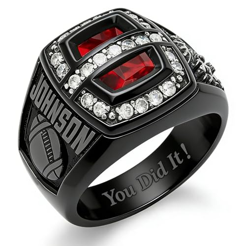 Lypic Custom Class Ring for Men 925 Sterling Silver High School Rings with Birthstone Personalized Black Graduation Ring for Men Style 01