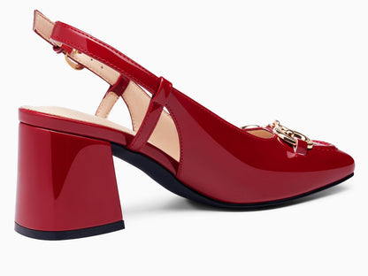 Coutgo Women's Slingback Chunky Block Heels Pumps Square Toe Metal Buckle Party Dress Work Shoes, Red, Size 9