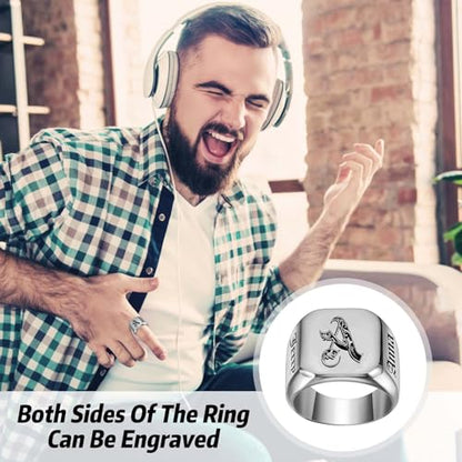 MOTICIUS Personalized Signet Rings for Men Women Engraved Ring Custom Initial Ring Mens Rings Customized Memorial Gifts for Father Husband Boyfriend Teacher (Square Silver)