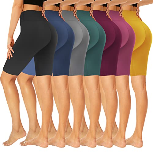 GROTEEN 7 Pack Biker Shorts Women High Waisted Tummy Control Yoga Shorts Black Volleyball Spandex Compression Workout Athletic Gym Running Bike Shorts Leggings Women's Sports & Recreation Shorts