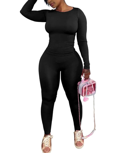 Chrome Heart Leggings - 2 Piece Tracksuit for Women - Long Sleeve Top & Jogger Leggings Workout Set