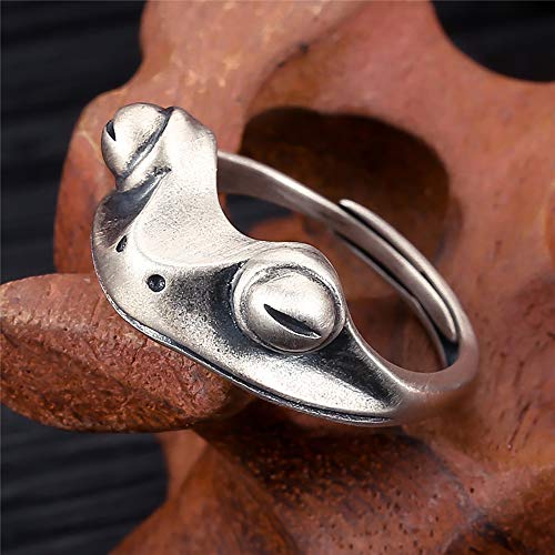 LOVECOM Real 925 Sterling Silver Frog Open Rings for Women Men Couples Vintage Cute Animal Finger Ring Silver Fashion Party Jewelry Birthday Graduation Gifts for Mom Daughter Father