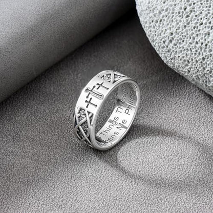 Lattd Cross Ring for Men with Philippians 4:13 925 Sterling Silver Christian Cross Band Rings for Dad Son Size 11