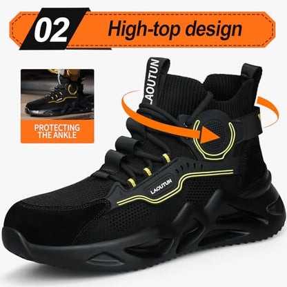 LAoutun Steel Toe Shoes for Men Work Shoes Safety Sneakers Comfortable Lightweight Puncture Proof Slip on Indestructible Construction Work Shoes