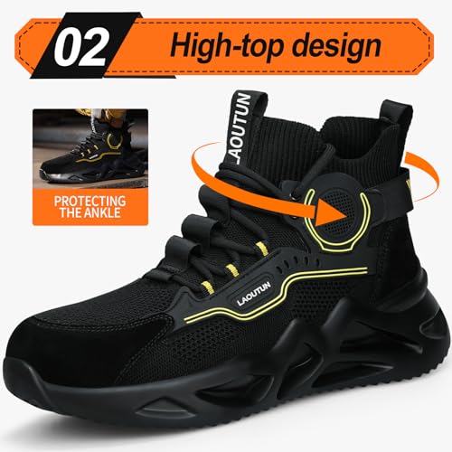 LAoutun Steel Toe Shoes for Men Work Shoes Safety Sneakers Comfortable Lightweight Puncture Proof Slip on Indestructible Construction Work Shoes