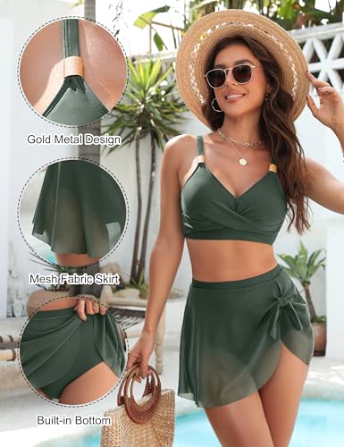 Blooming Jelly Womens Tummy Control Swimsuits 2 Piece High Waisted Bikini Sets Modest 2026 Bathing Suit (M, Army Green)