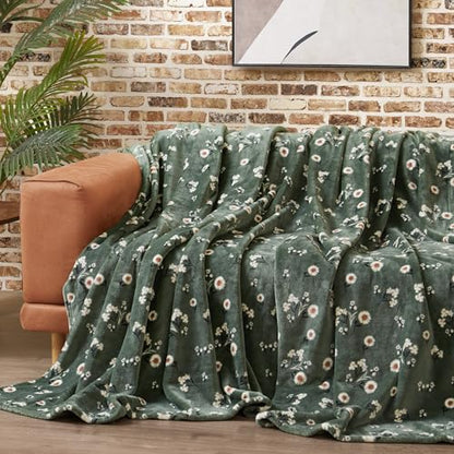 Lucky Brand Daisy Green Floral 90"X90" Cozy Plush Blanket - Premium Microfiber Throw for Luxurious Comfort and Style Full/Queen Size