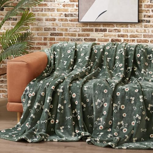 Lucky Brand Daisy Green Floral 90"X90" Cozy Plush Blanket - Premium Microfiber Throw for Luxurious Comfort and Style Full/Queen Size