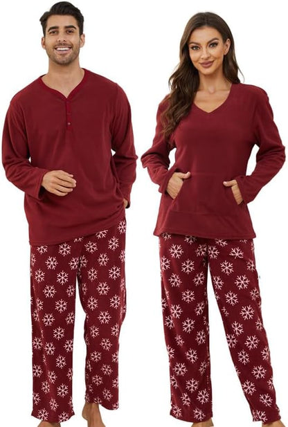 U2SKIIN Couple Pajama Sets, Plaid Pajama Set for Men and Women Soft Warm Pjs Set