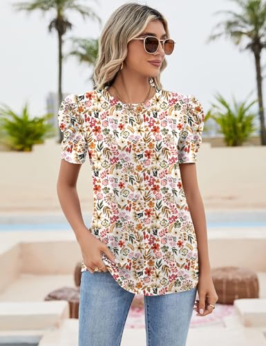 Ivicoer Womens Summer Tops 2025 Blouses for Women Dressy Casual Puff Short Sleeve T Shirt Bohemian Shirt Vacation M