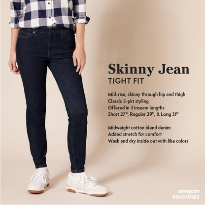 Amazon Essentials Women's Mid-Rise Stretchy Skinny Jeans, Light Olive, 10