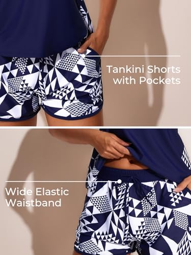 Summer Mae Blouson Tankini Swimsuits for Women 2026 Tummy Control Two Piece Bathing Suits with Sporty Pockets Swim Shorts Cube Size 14
