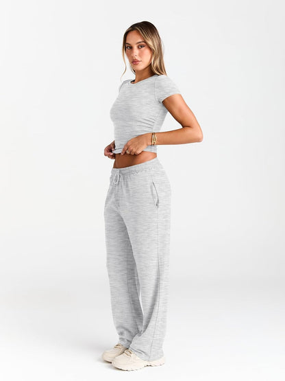 Women's 2 Piece Matching Sweatsuit Wide Leg Pants Crop Top Set