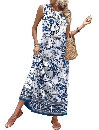 Maxi Dresses for Women 2026 Vacation Floral Sundresses Casual Flowy Boho Summer Dress Spring Wedding Guest Cruise Outfits Resort Wear 2025 2026 Midi Dresses for Women L