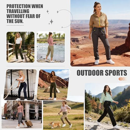 Toomett Women's Hiking Cargo Pants Quick Dry UPF50+ Outdoor Pants for Women Fishing Safari Travel Stretchy Pants with Pockets,6608,Black,L