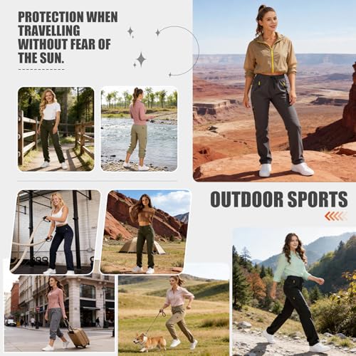 Toomett Women's Hiking Cargo Pants Quick Dry UPF50+ Outdoor Pants for Women Fishing Safari Travel Stretchy Pants with Pockets,6608,Black,L