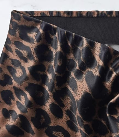Women's Satin Mini Skirt Leopard Print High Waist Elastic Y2k Cute Silk Short Skirts for Women