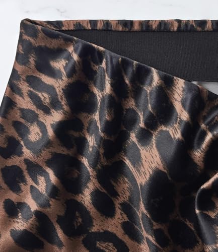 Women's Satin Mini Skirt Leopard Print High Waist Elastic Y2k Cute Silk Short Skirts for Women
