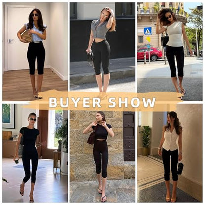 SUNCLOVE 3 Pack Capri Leggings for Women with 2 Pockets High Waisted Tummy Control Womens Capri Leggings