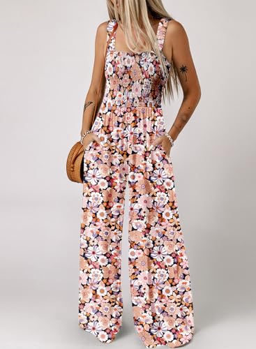 Dokotoo Womens Plus Size Black Jumpsuits for Women Overalls Loose Casual Wide Leg One Piece Sleeveless Printed Jumpsuit Long Pant Rompers with Pockets X-Large