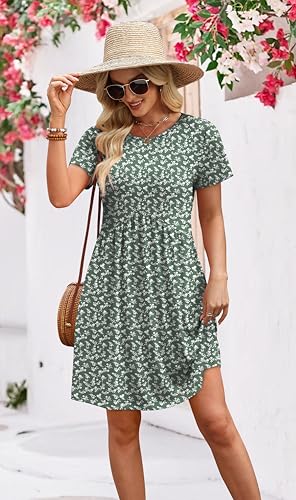 OFEEFAN Spring Dresses for Women Cruise Outfits for Women 2026 Summer Dress Spring Outfits 2026 Easter Dress with Pockets Floral Green L