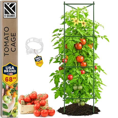 K-Brands Tomato Cage – Premium Tomato Plant Stakes Support Cages Trellis for Garden and Pots (Upto 68 Inches Tall)