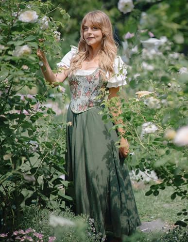 Scarlet Darkness Women Casual Maxi Skirt Flowy Bohemian Renaissance Long Skirts Olive Green S