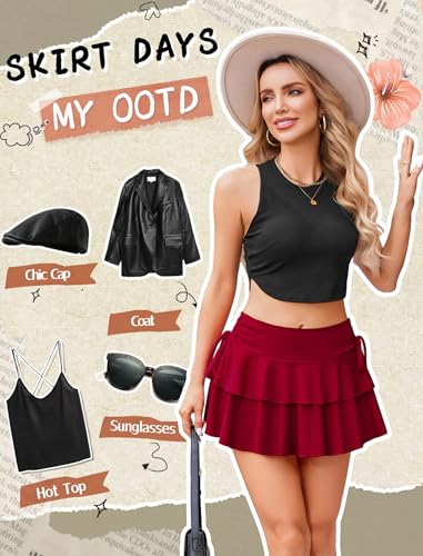 Avidlove Women's Micro Skirt Y2K Skirt A Line Pleated Skirts Ruffled Mini Tennis Skirts Casual Cosplay Outfit Wine Red M