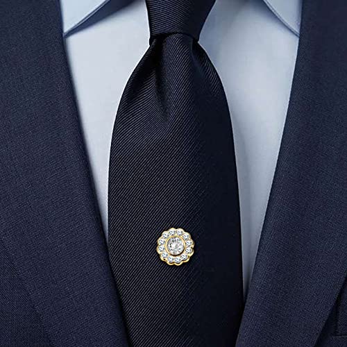 AMITER Mens Crystal Tie Tack with Chain Gold Tone Tie Pin for Men Unisex Adults in Wedding Birthday Anniversary Party