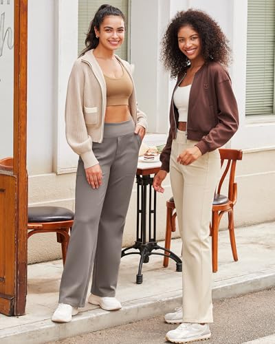 G4Free Wide Leg Pants Woman Yoga Pants with Pockets Loose Casual Palazzo Fashion Sweatpants Stretch Dress Work Clothes(Black,L,Regular)