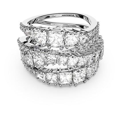 Swarovski Hyperbola Ring, Mixed Cuts, Clear, Rhodium Finished; Size: Us 7; Eu 55