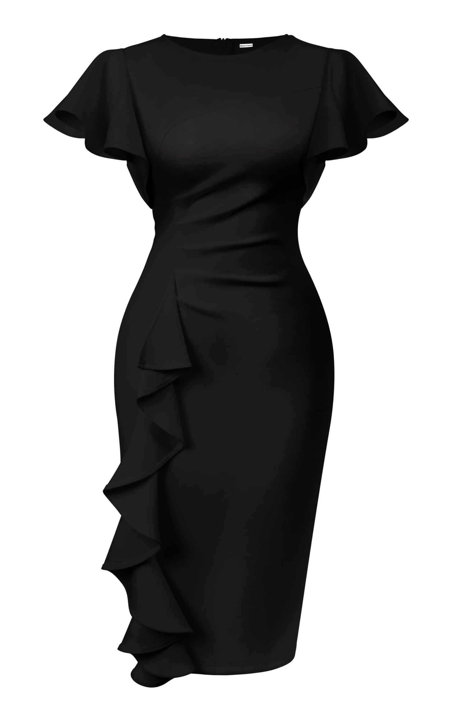 Cato Fashions Online - Women's Vintage Ruffle Sleeve Bodycon Midi Dress - Church Work Office Pencil Dress Black