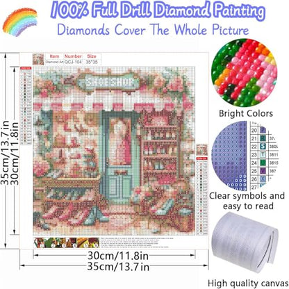 Accompany Wind Shoe Shop Diamond Art Kits for Adults, 5D Diamond Painting Kits for Beginners,DIY Round Full Drill Diamonds Gem Art Crafts for Home Wall Decor Gifts 14x14 Inch