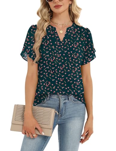 ZeagooWomens Dressy Spring Tops Casual Shirts Short Sleeve V Neck Work Blouse